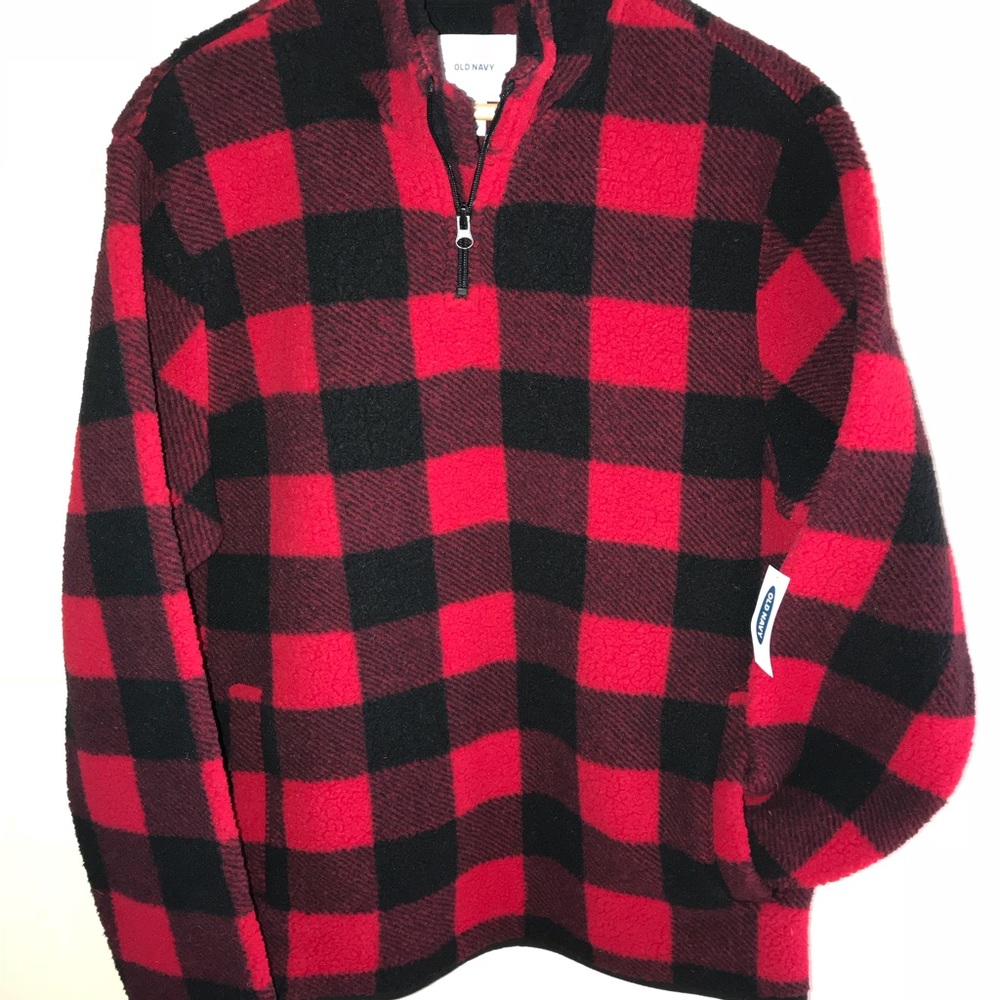 💥SOLD💥OLD NAVY BUFFALO PLAID 1/4 ZIP SHERPA LG